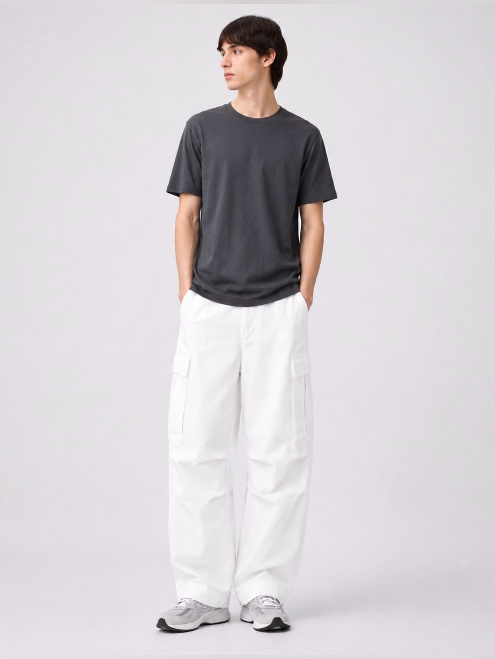 GU Super Wide Leg Baggy Cargo Pants Mens Size L White Cotton Gorpcore Outdoors